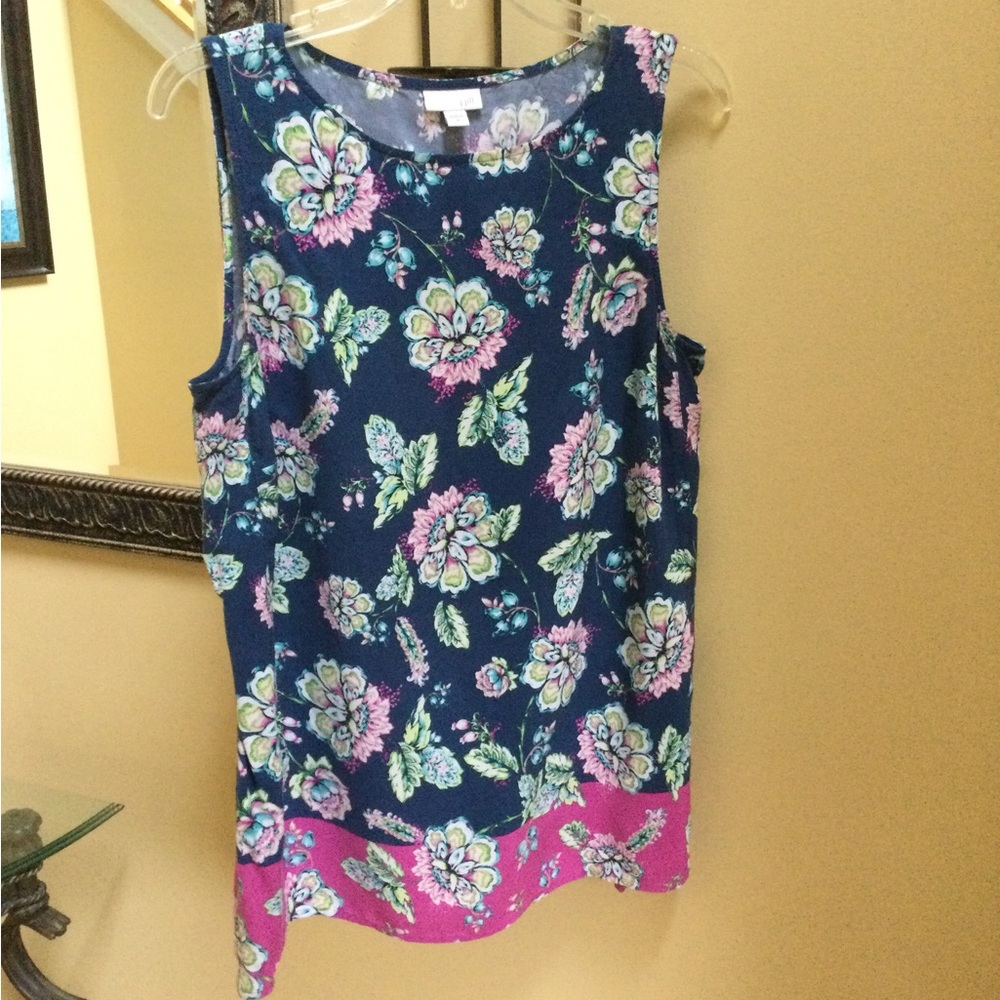J. Jill Womens M Blue Pink floral tank sleeveless top